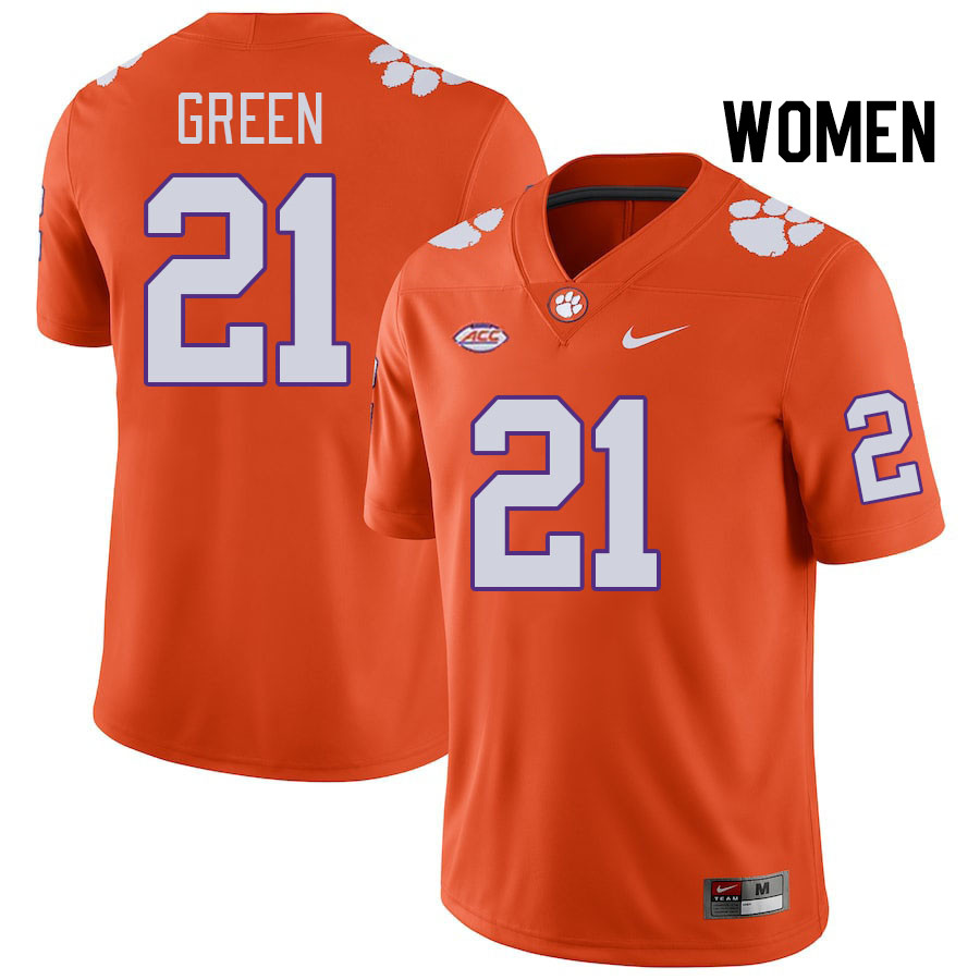 Women #21 Jarvis Green Clemson Tigers College Football Jerseys Stitched Sale-Orange